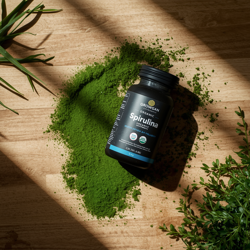 Premium Sperulina powder in a small Supplement Box