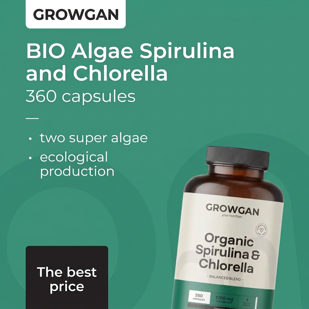 100% Natural Spirulina Capsules.